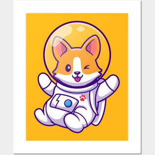 Cute Corgi Astronaut Flying Cartoon Posters and Art